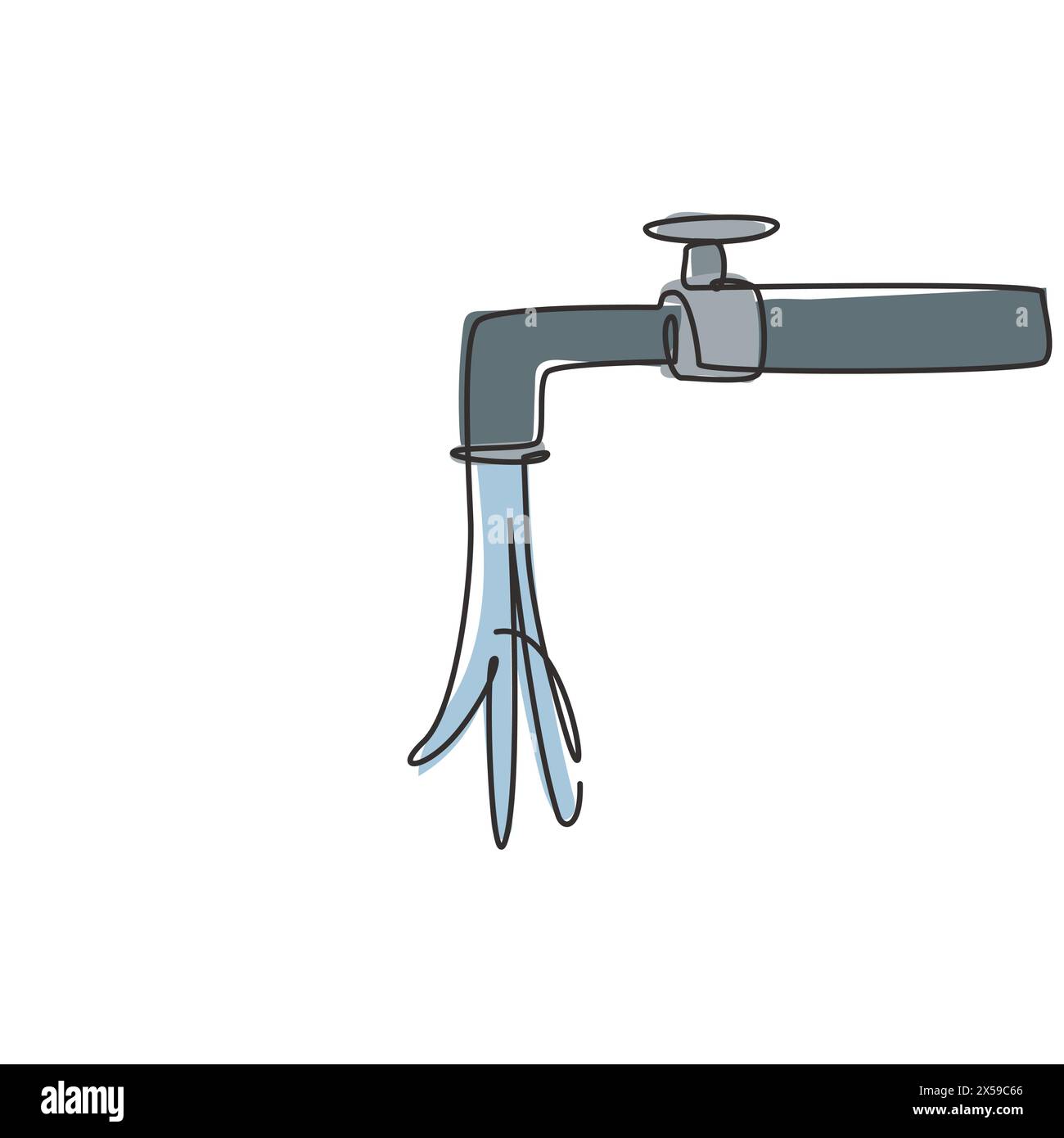 Single one line drawing of a splash of water falling from the water tap. Symbol of freshness and cleanliness of hands from germs and bacteria. Continu Stock Vector