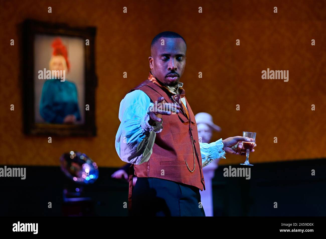 LONDON, ENGLAND, UK - MAY 07 2024: Kiell Smith-Bynoe as Percy Fopdoodle casts of The Government Inspector, Marylebone Theatre, Rudolf Steiner House, London, UK. Credit: See Li/Picture Capital/Alamy Live News Stock Photo