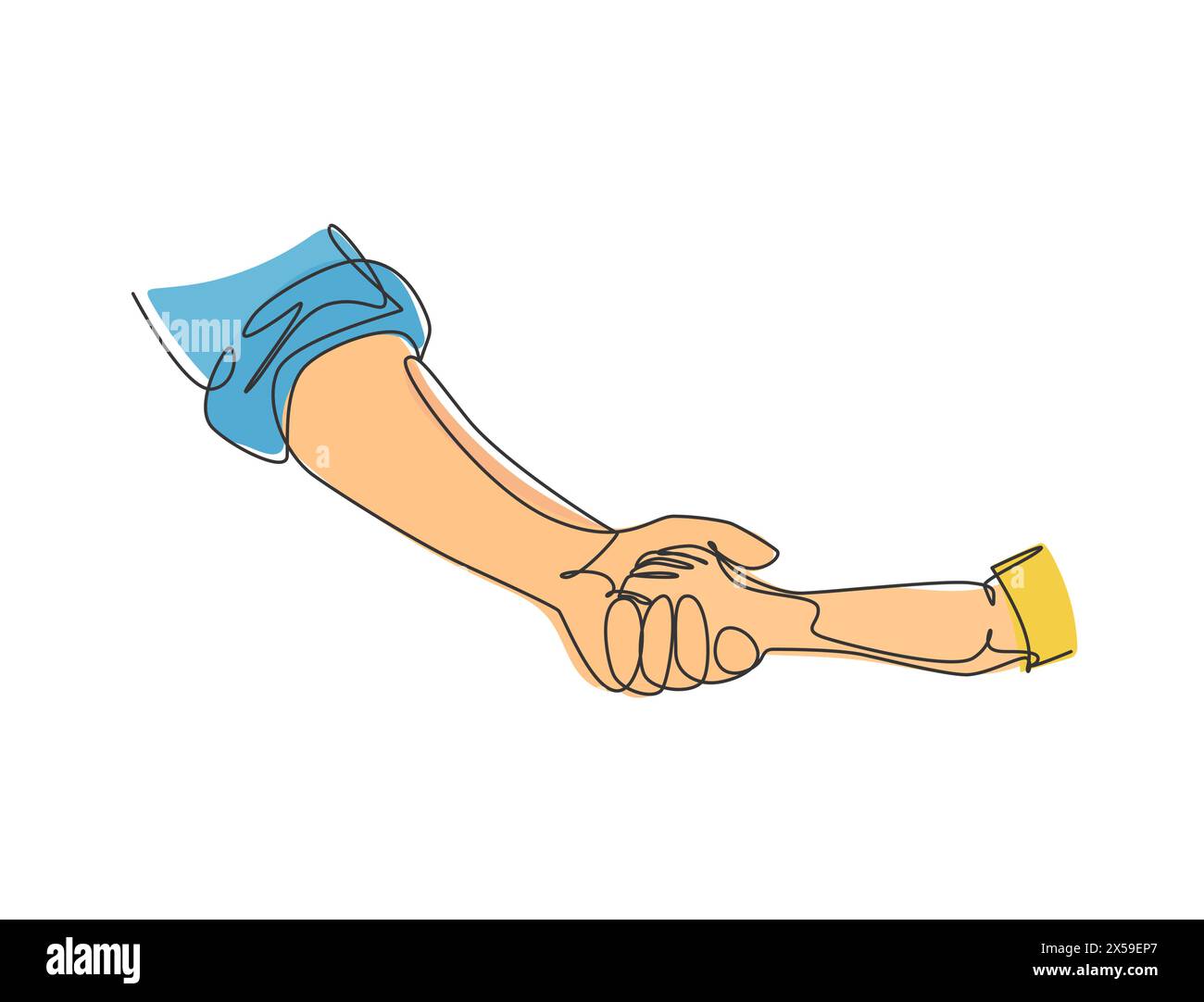 One line drawing of father giving hand to his child. Parenting mother care in continuous line drawing design style. Parental concept. Continuous line Stock Vector