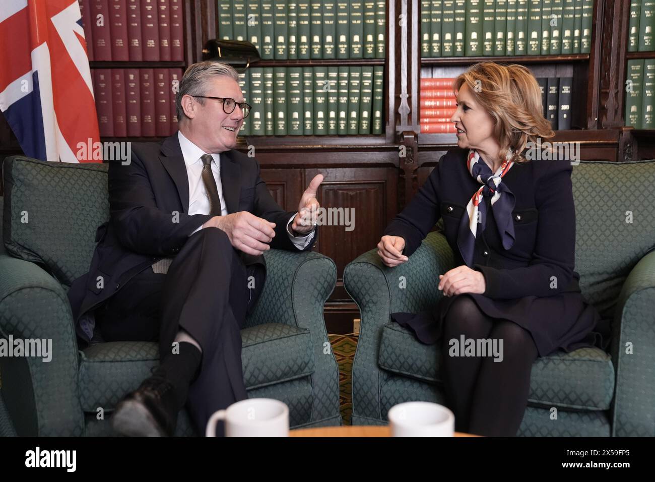 Labour leader Sir Keir Starmer with former Conservative MP Natalie Elphicke in his parliamentary office in the House of Commons, London, after it was announced she has defected to Labour, hitting out at the 'broken promises of Rishi Sunak's tired and chaotic government'. Picture date: Wednesday May 8, 2024. Stock Photo