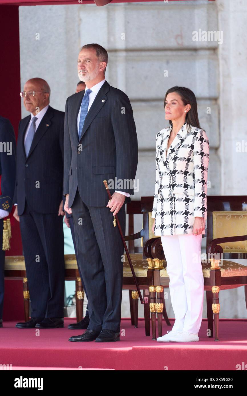 Madrid, Madrid, Spain. 8th May, 2024. King Felipe VI of Spain, Queen Letizia of Spain attends bicentenary of the National Police at Royal Palace on May 8, 2024 in Madrid, Spain (Credit Image: © Jack Abuin/ZUMA Press Wire) EDITORIAL USAGE ONLY! Not for Commercial USAGE! Stock Photo