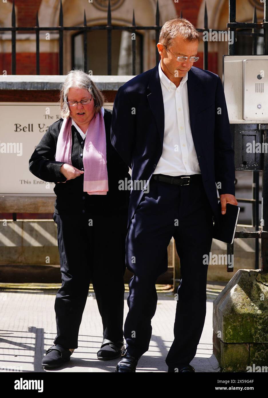 Auriol Grey, who shouted and waved at a cyclist causing her to fall into the path of an oncoming car, leaving the Royal Courts of Justice in London, where she has had her manslaughter conviction overturned at the Court of Appeal. Ms Grey shouted and waved aggressively at cyclist Celia Ward in Huntingdon, Cambridgeshire, causing her to fall into the path of an oncoming car. Mrs Ward, 77, a retired midwife, died following the incident in October 2020. Picture date: Wednesday May 8, 2024. Stock Photo