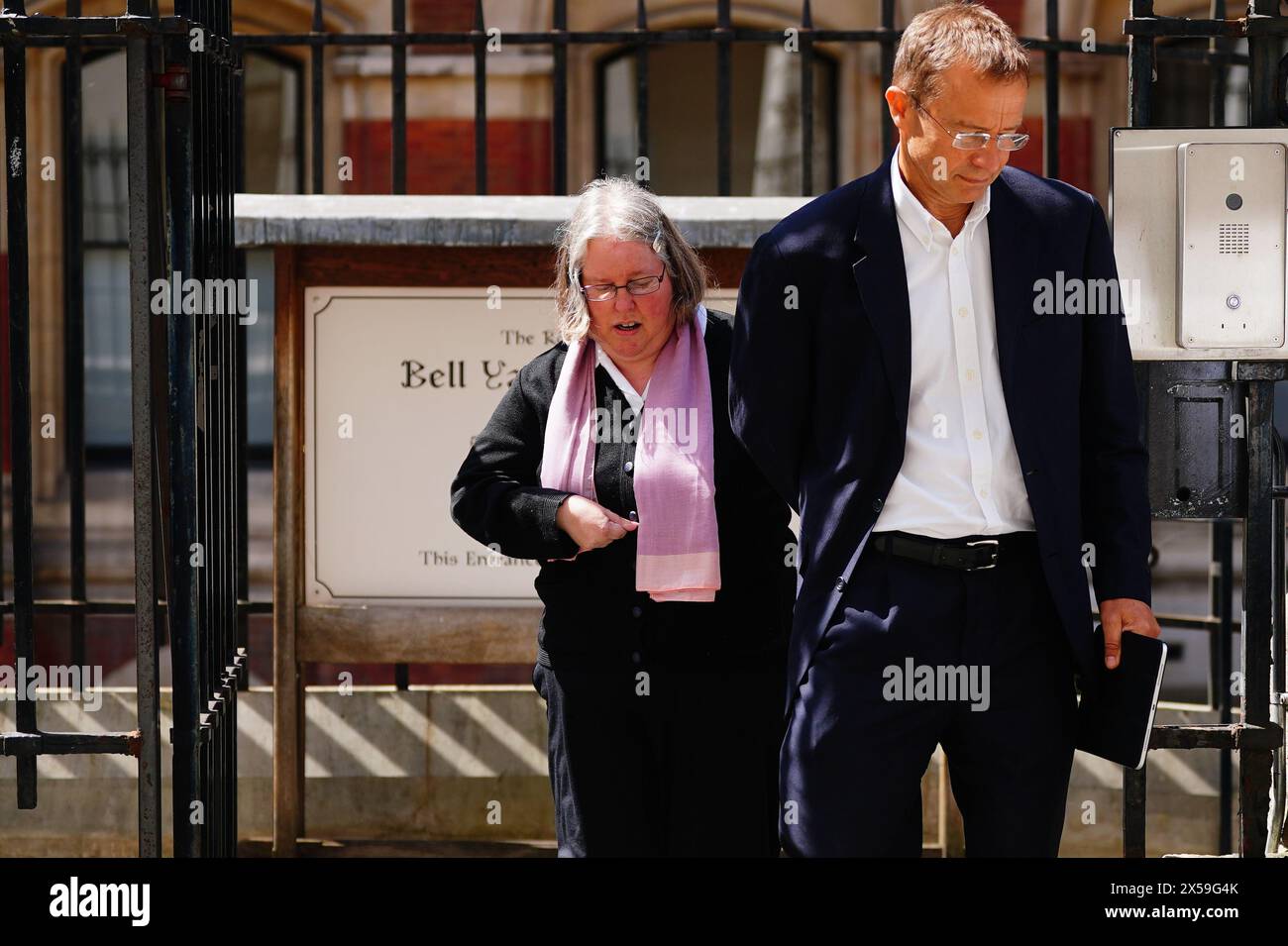 Auriol Grey, who shouted and waved at a cyclist causing her to fall into the path of an oncoming car, leaving the Royal Courts of Justice in London, where she has had her manslaughter conviction overturned at the Court of Appeal. Ms Grey shouted and waved aggressively at cyclist Celia Ward in Huntingdon, Cambridgeshire, causing her to fall into the path of an oncoming car. Mrs Ward, 77, a retired midwife, died following the incident in October 2020. Picture date: Wednesday May 8, 2024. Stock Photo