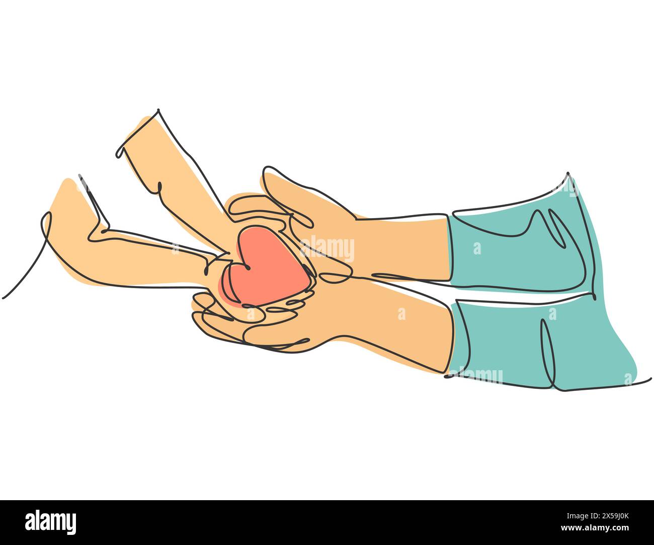 One line drawing of children giving love heart shaped to mother or ...