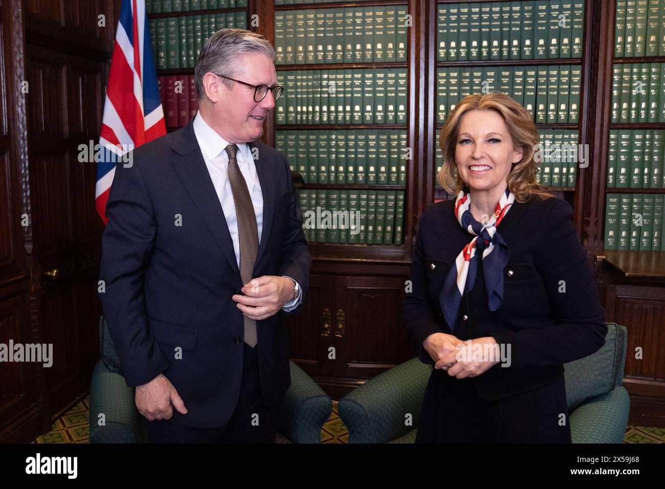 Labour leader Sir Keir Starmer with former Conservative MP Natalie Elphicke in his parliamentary office in the House of Commons, London, after it was announced she has defected to Labour, hitting out at the 'broken promises of Rishi Sunak's tired and chaotic government'. Picture date: Wednesday May 8, 2024. Stock Photo
