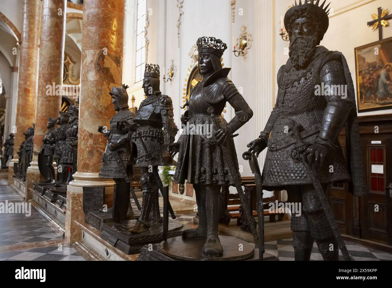 Monumental tomb of Emperor Maximilian I (16th century): -from left to right- Clovis the King of the Franks, King Philip the Fair of Castile, King Rudo Stock Photo