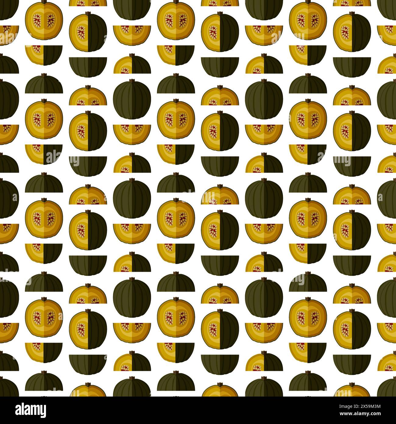 Seamless pattern with Zapallo Macre Squash. Winter squash. Cucurbita maxima. Fruit and vegetables. Flat style. Isolated vector illustration. Stock Vector