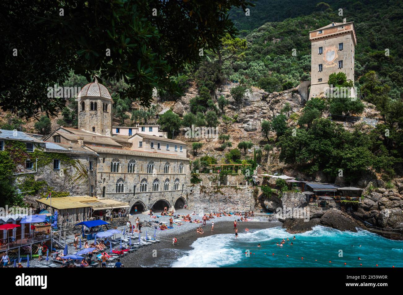 Magic of Liguria. Timeless images. Ancient abbey of San Fruttuoso, bay ...