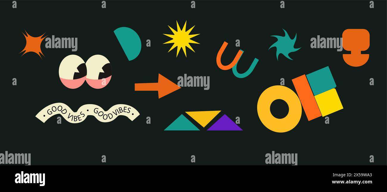 Abstract Preparation Sticker Set of stickers with naive playful abstract shapes. Circle, oval ...