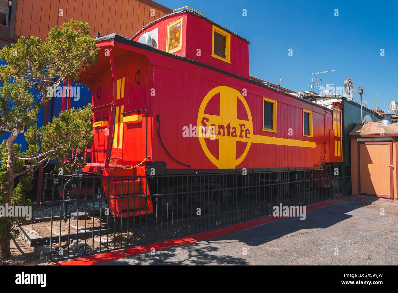 Vintage Red Caboose with Santa Fe Sign, Urban Setting in Barstow, USA ...
