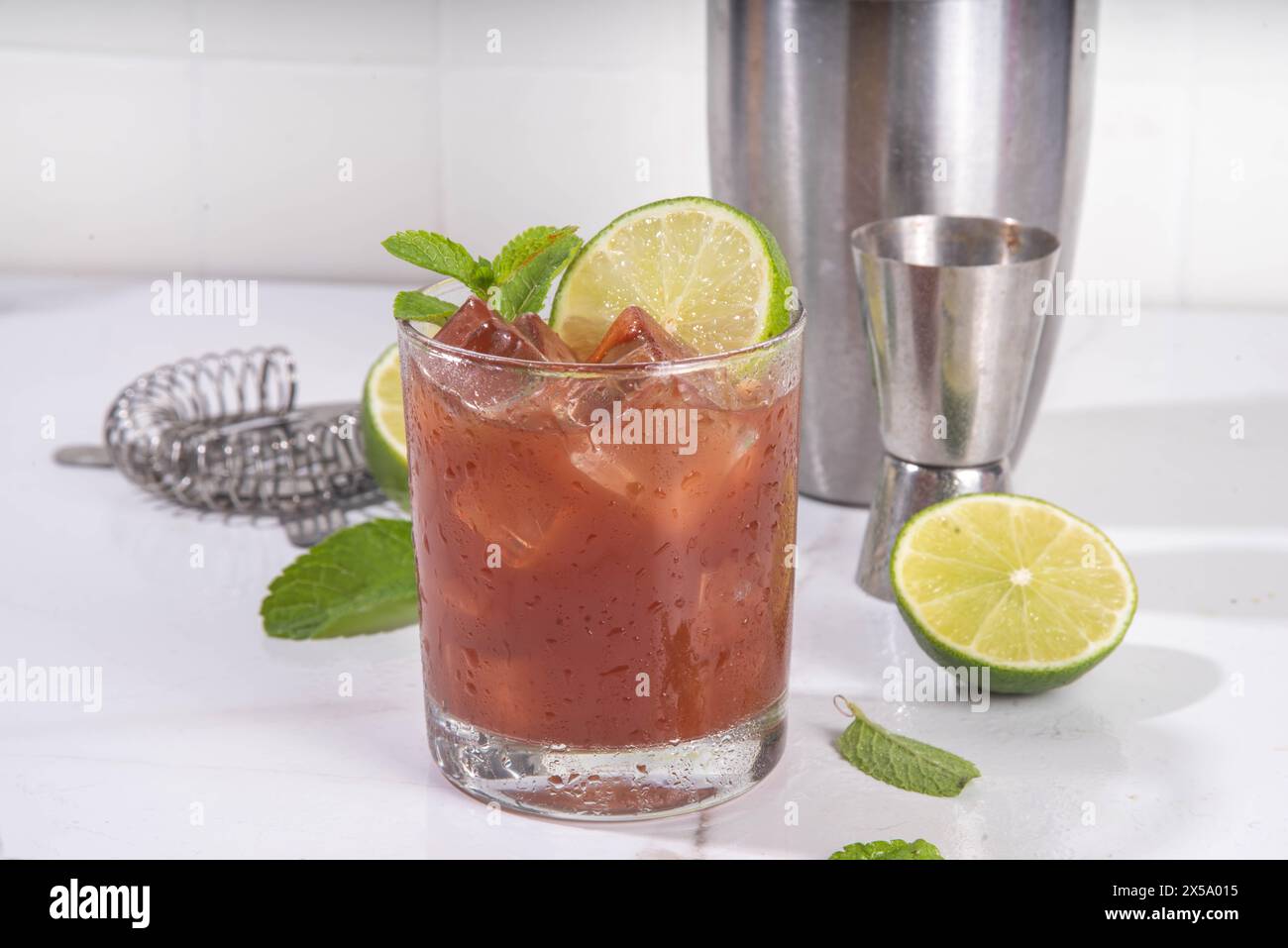 Black mole sweet margarita cocktail with black cocoa or chocolate syrup