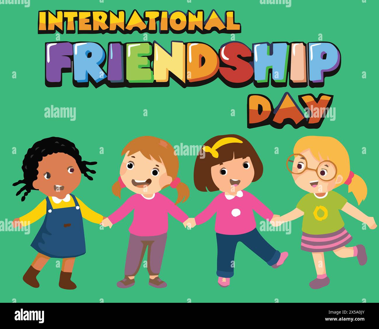 International Friendship Day Background banner poster with Four Girls