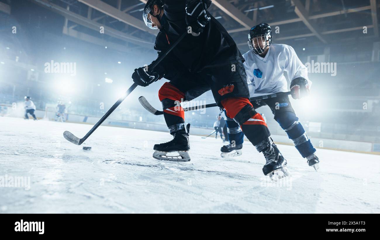 Ice Hockey Rink Arena Young Players Training, Learning Stick and Puck Handling. Athletes Learn