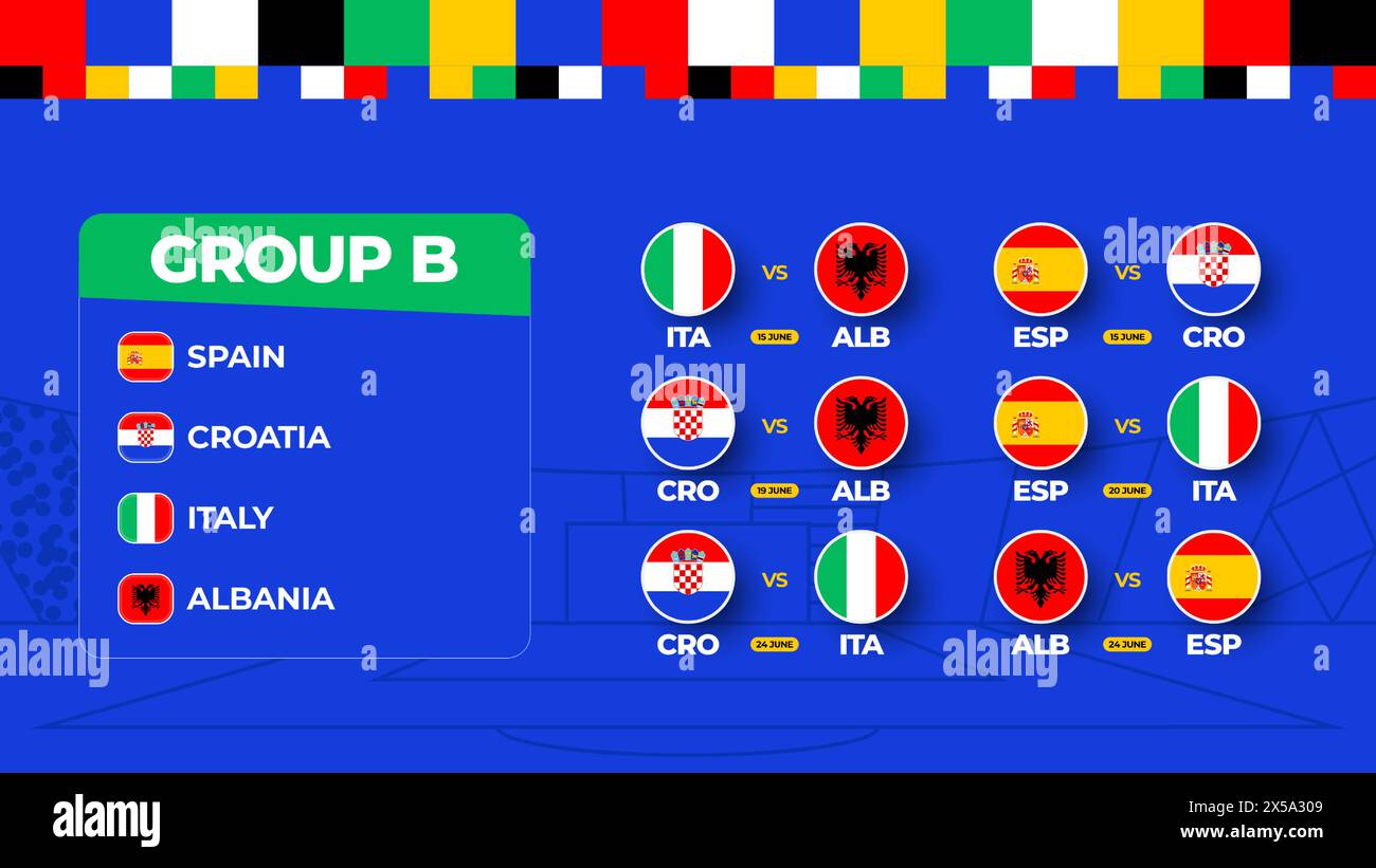 Group B Football cup 2024 matches. national team Schedule match in the