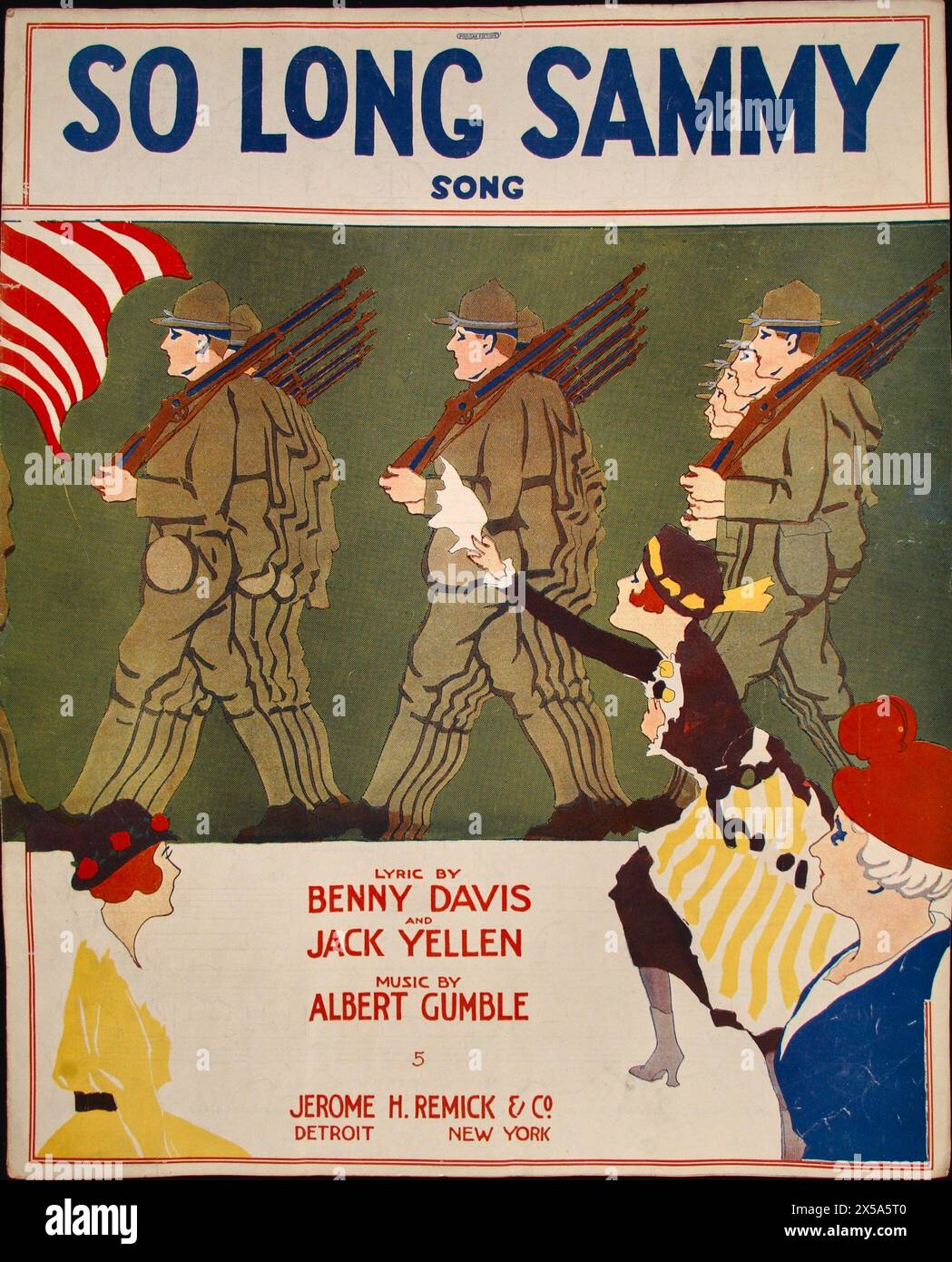 'so Long Sammy' Song.  Vintage military American Sheet Music Cover artwork. circa 1910s Stock Photo