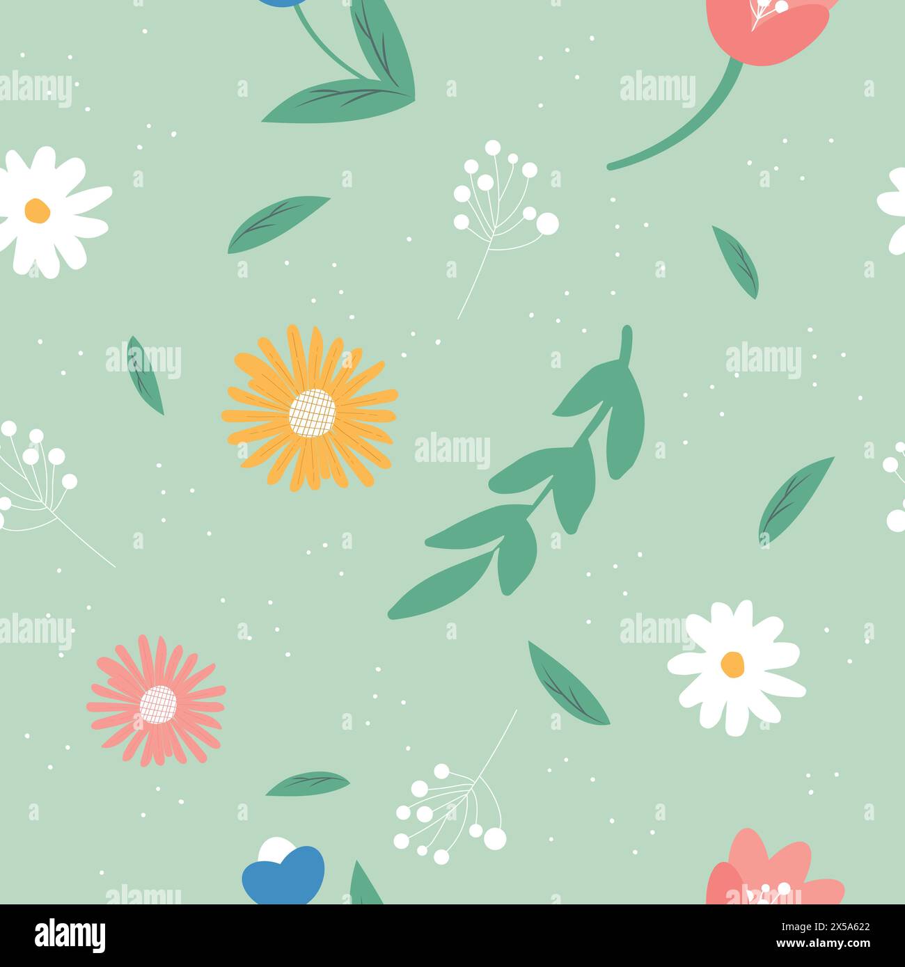 Floral seamless pattern in swatches. Vector hand drawn style, Design ...