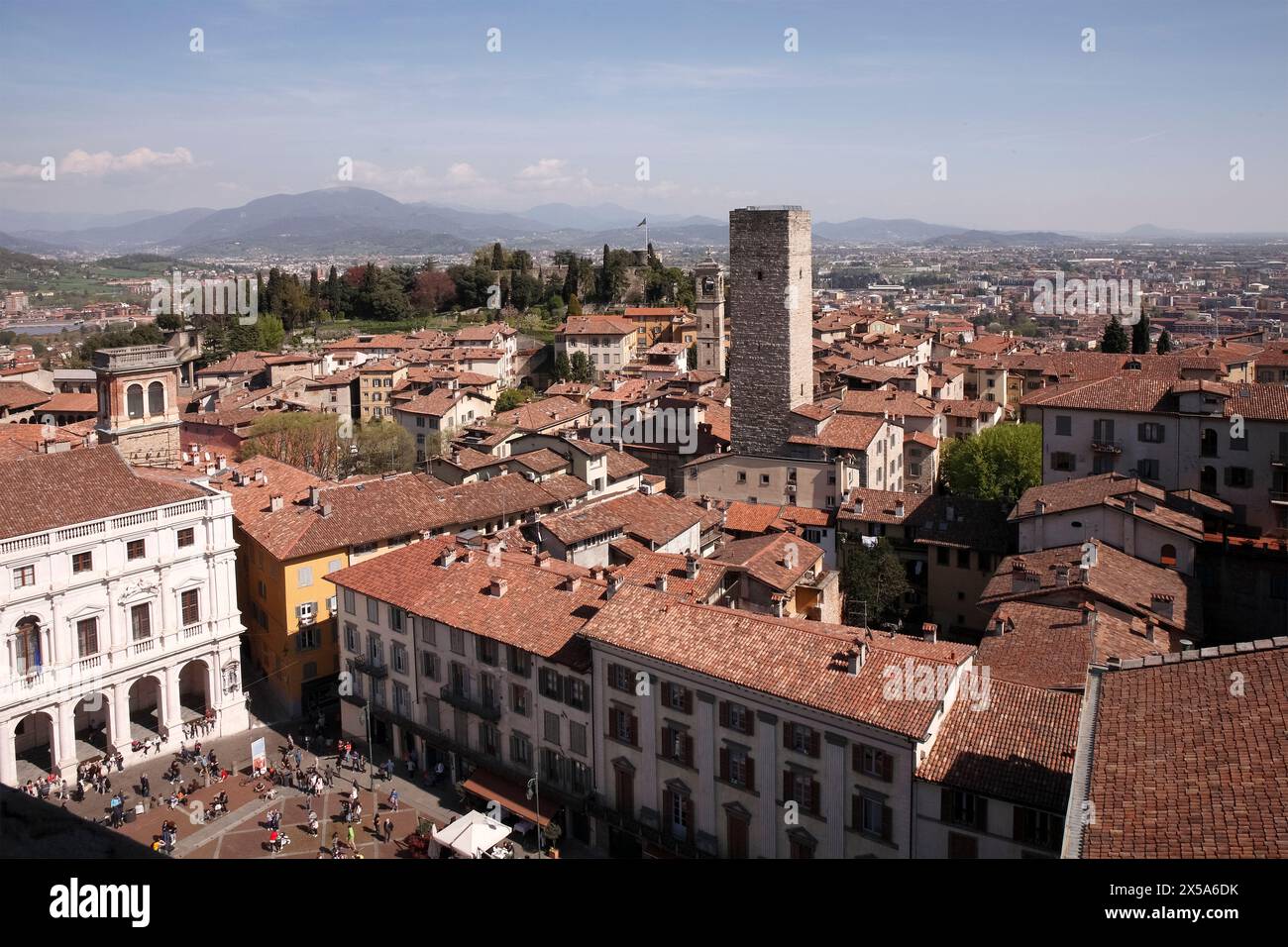 Italy Lombardy Bergamo Alta Panorama and tower Gombito Stock Photo