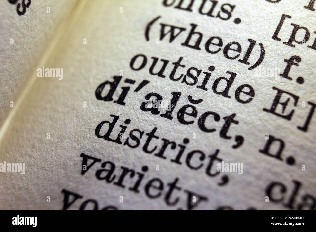 Word dialect on dictionary page, macro close-up Stock Photo