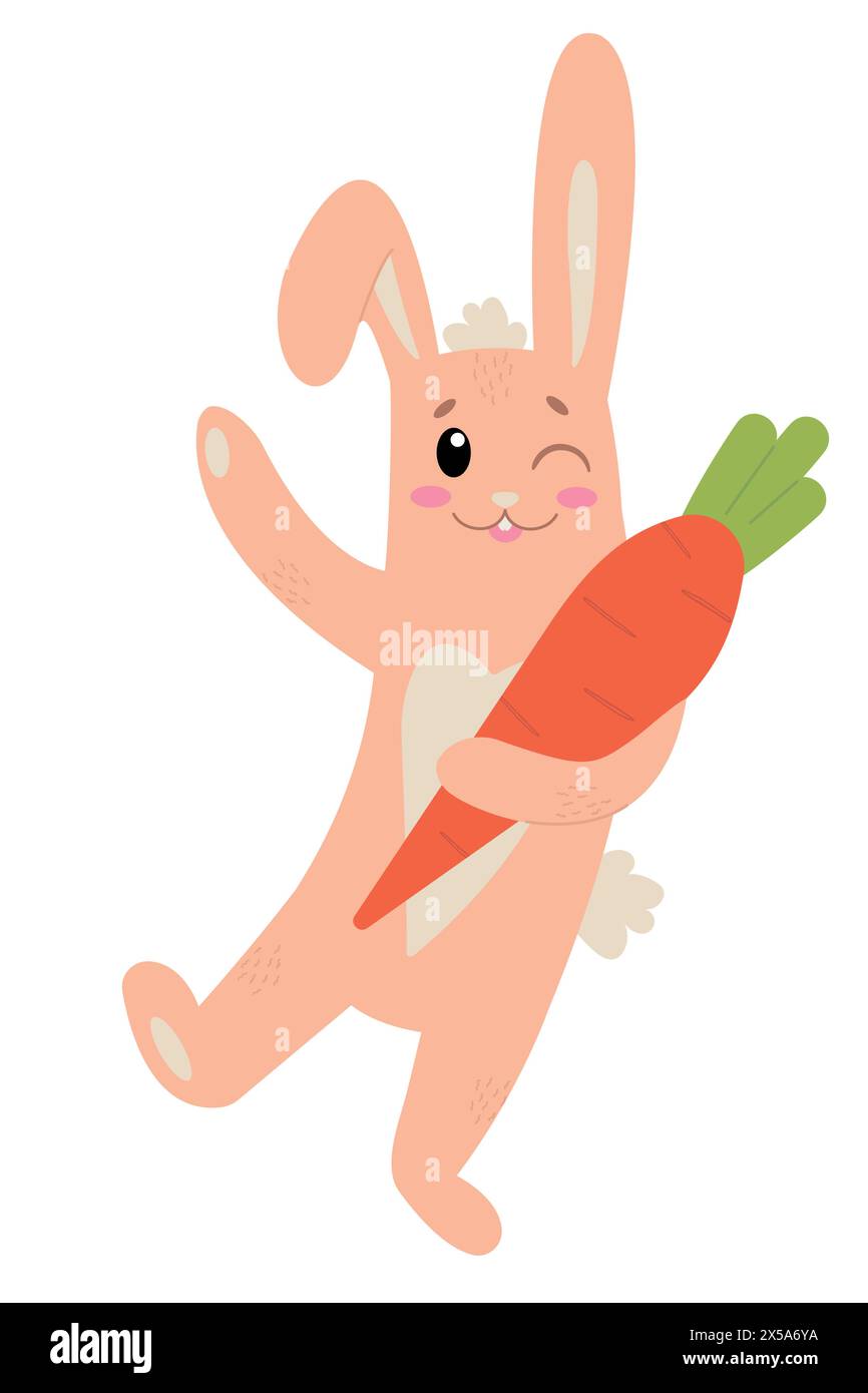 Easter bunny rabbit cartoon character holding big carrot isolated on ...