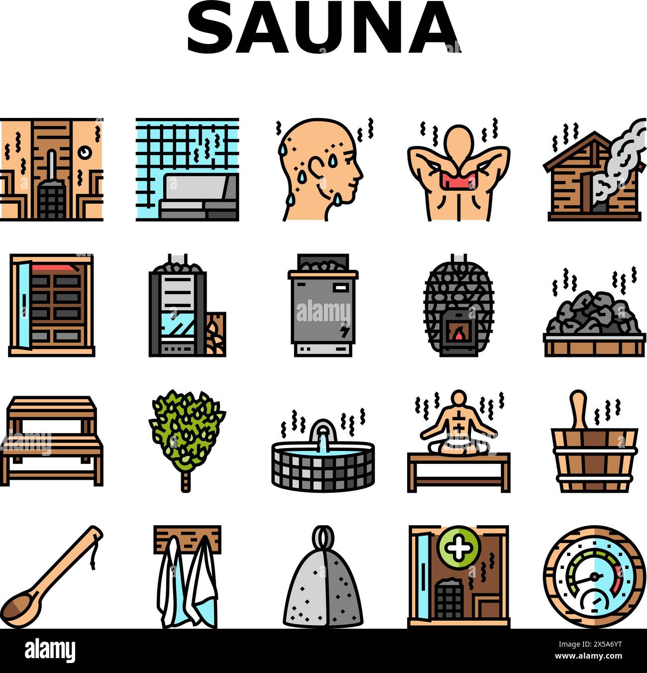 Sauna Bath Spa Relax Steam Room Icons Set Vector Stock Vector Image sea-view-standard-room-aria-resort-spa-hotel