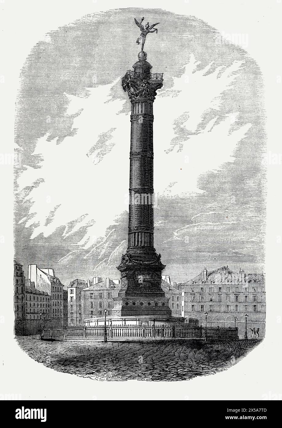 The Column of July (French; Colonne de Juillet) in the Place de la Bastille, Paris, France, as it appeared in the 19th century. The monument commemorates the Revolution of 1830. Illustration from Cassell's History of England, Vol VII. New Edition published Circ 1873-5. Stock Photo