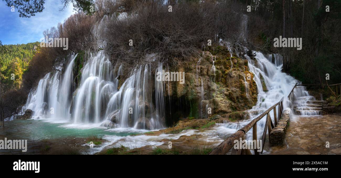 Views of a waterfall at Nacimiento del Río Cuervo (Cuenca - Spain) Stock Photo