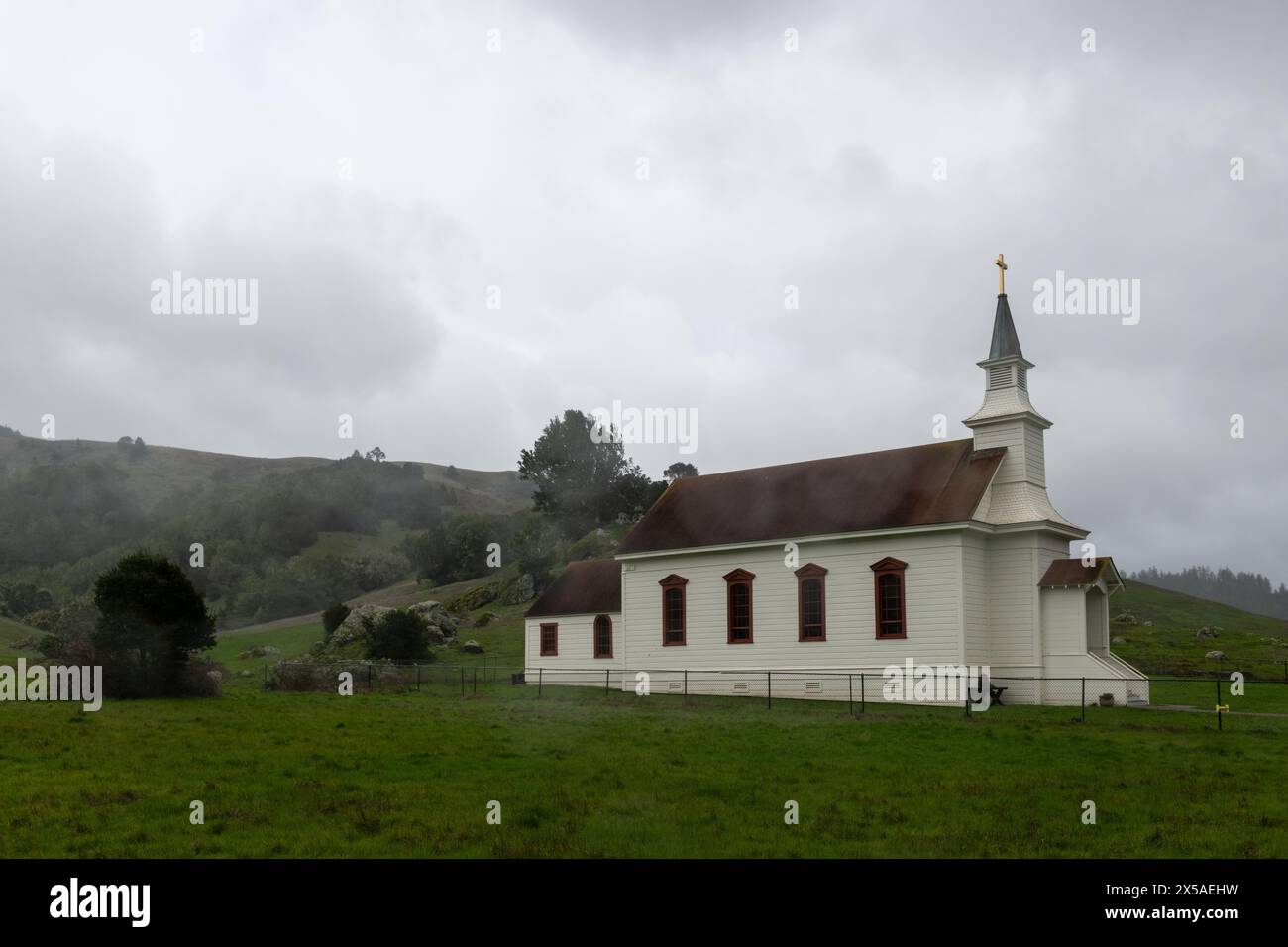 Quaint, rural Old Saint Mary's Church of Nicasio Valley in Marin County, California. Stock Photo