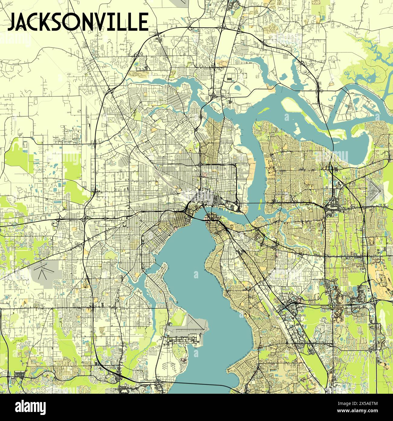 Jacksonville street map hi res - Jacksonville Florida Usa Map Poster Art 2X5AETM 