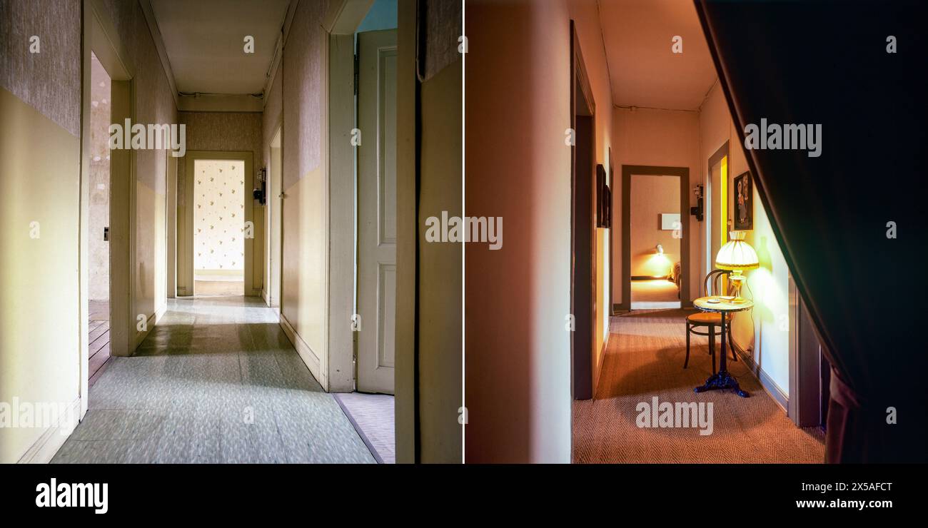 1970s vintage apartment corridor before and after renovation Stock ... - Canada Retro Apartment Renovation