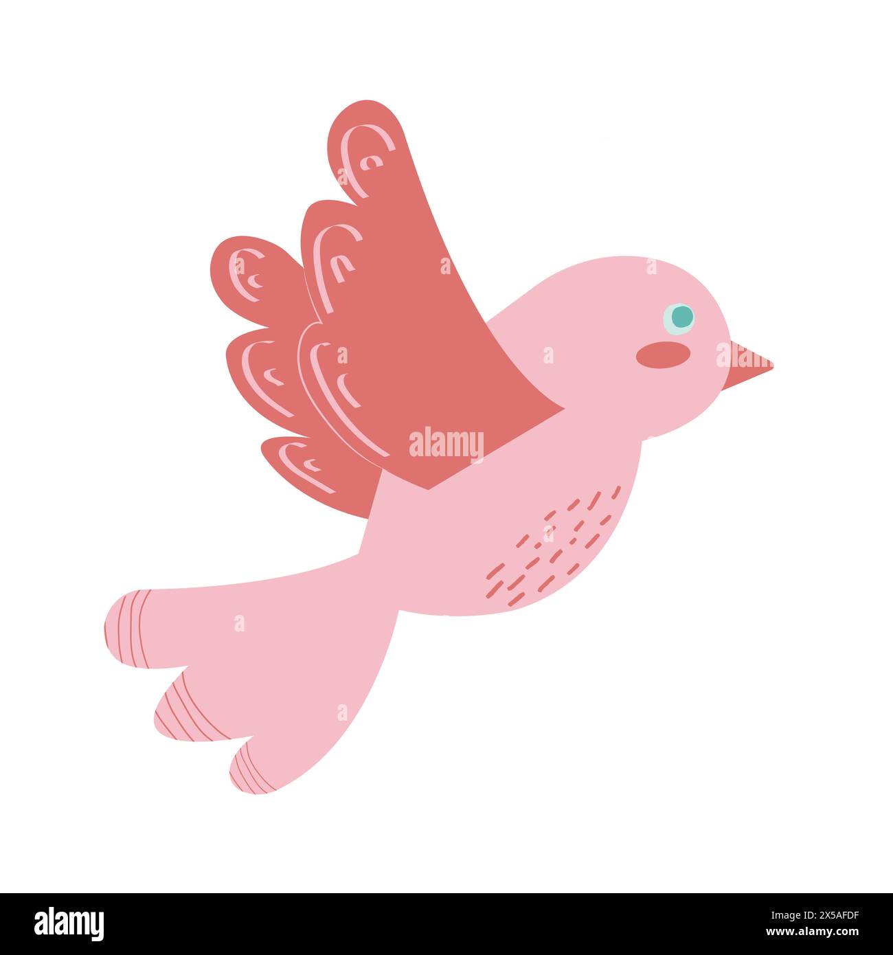 Illustration of little pink bird. Flying bird in flat style. Vector ...