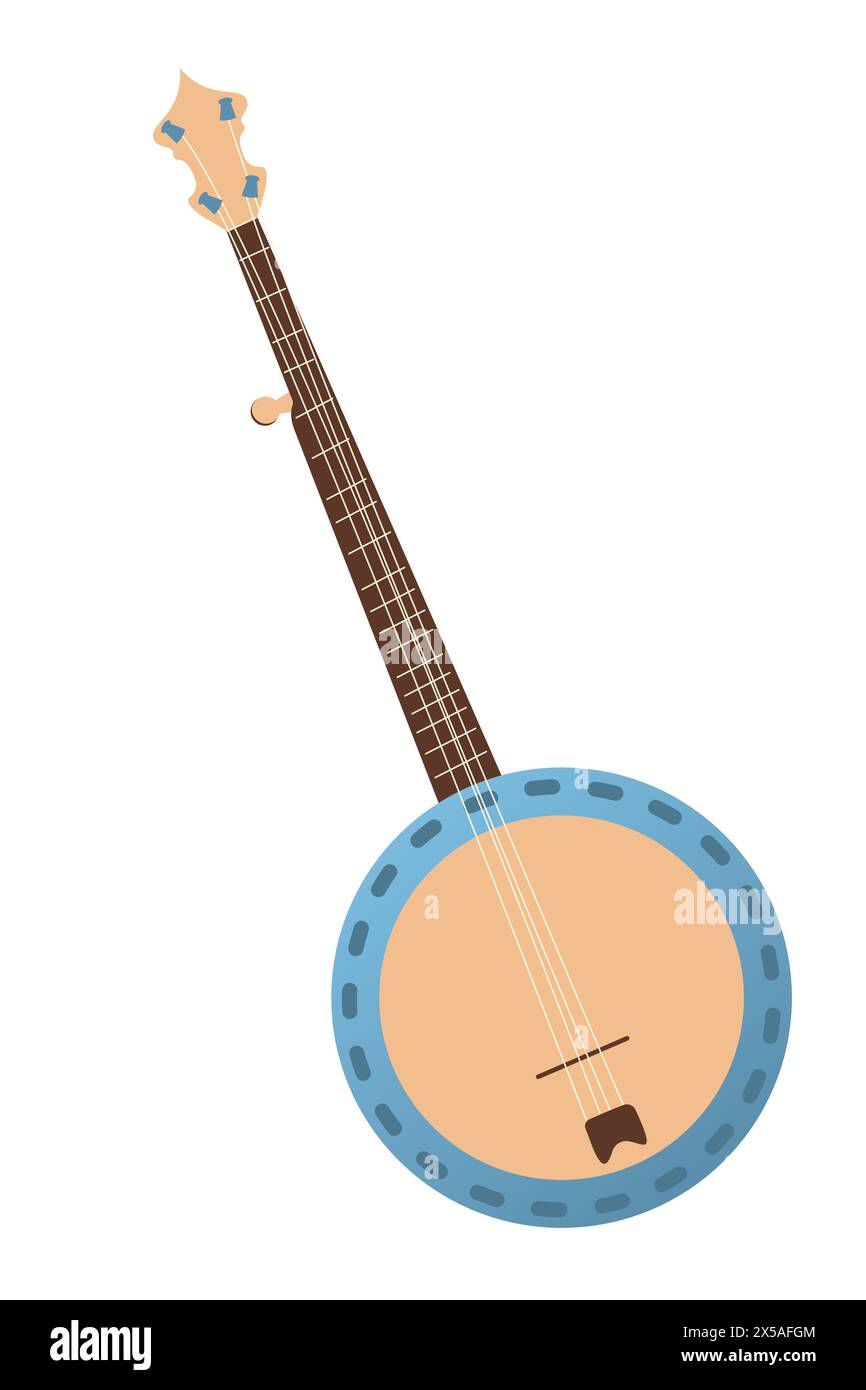 Banjo, stringed acoustic wooden banjo with fretboard. AfricanAmerican