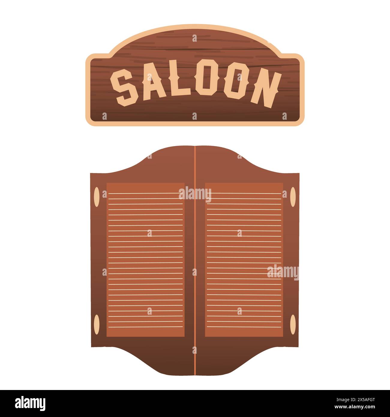 Saloon vintage wooden sign and doors, cowboy aesthetic concept. Wild