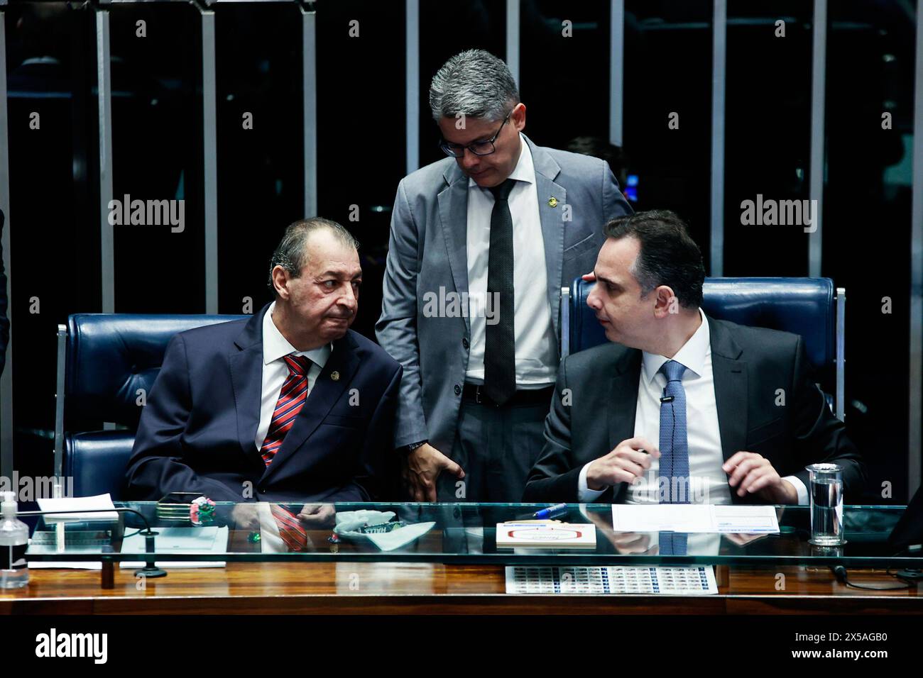 Brasilia, Distrito Federal, Brasil. 7th May, 2024. Brasilia (DF), 05/07/2024 Ã¢â‚¬' SESSION/PLENARY/SENATE/DF Ã¢â‚¬' Seated on the left, senator Omar Aziz (PSD-AM) talks with the president of the Senate, Rodrigo Pacheco (PSD-MG) Ordinary Deliberative Session at Plenary of the Federal Senate, in Brasilia, chaired by senator Rodrigo Pacheco (PSD-MG), this Tuesday (7). (Foto: Wallace Martins/Thenews2/Zumapress) (Credit Image: © Wallace Martins/TheNEWS2 via ZUMA Press Wire) EDITORIAL USAGE ONLY! Not for Commercial USAGE! Stock Photo
