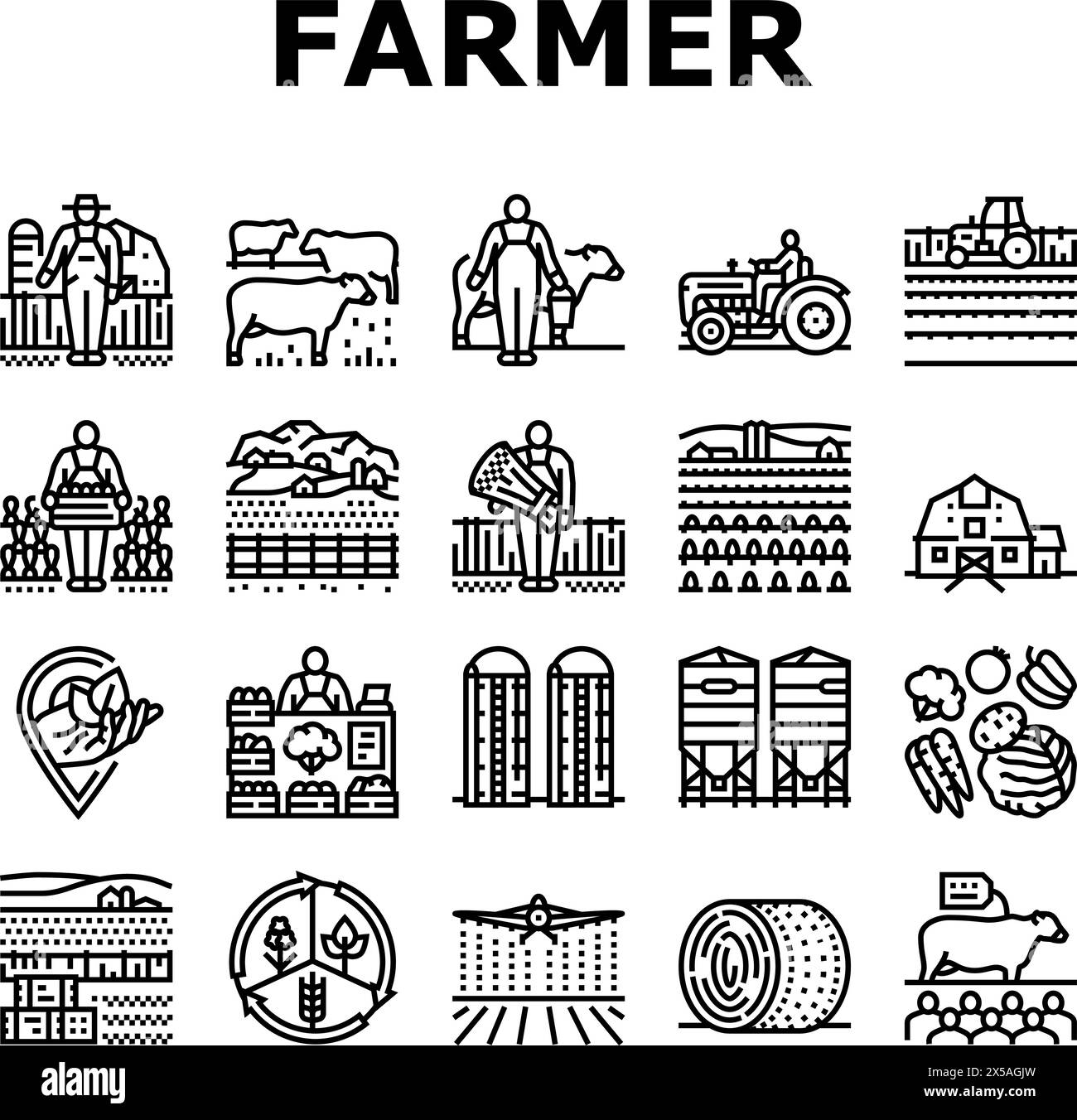 farmer farm agriculture field man icons set vector Stock Vector Image ...