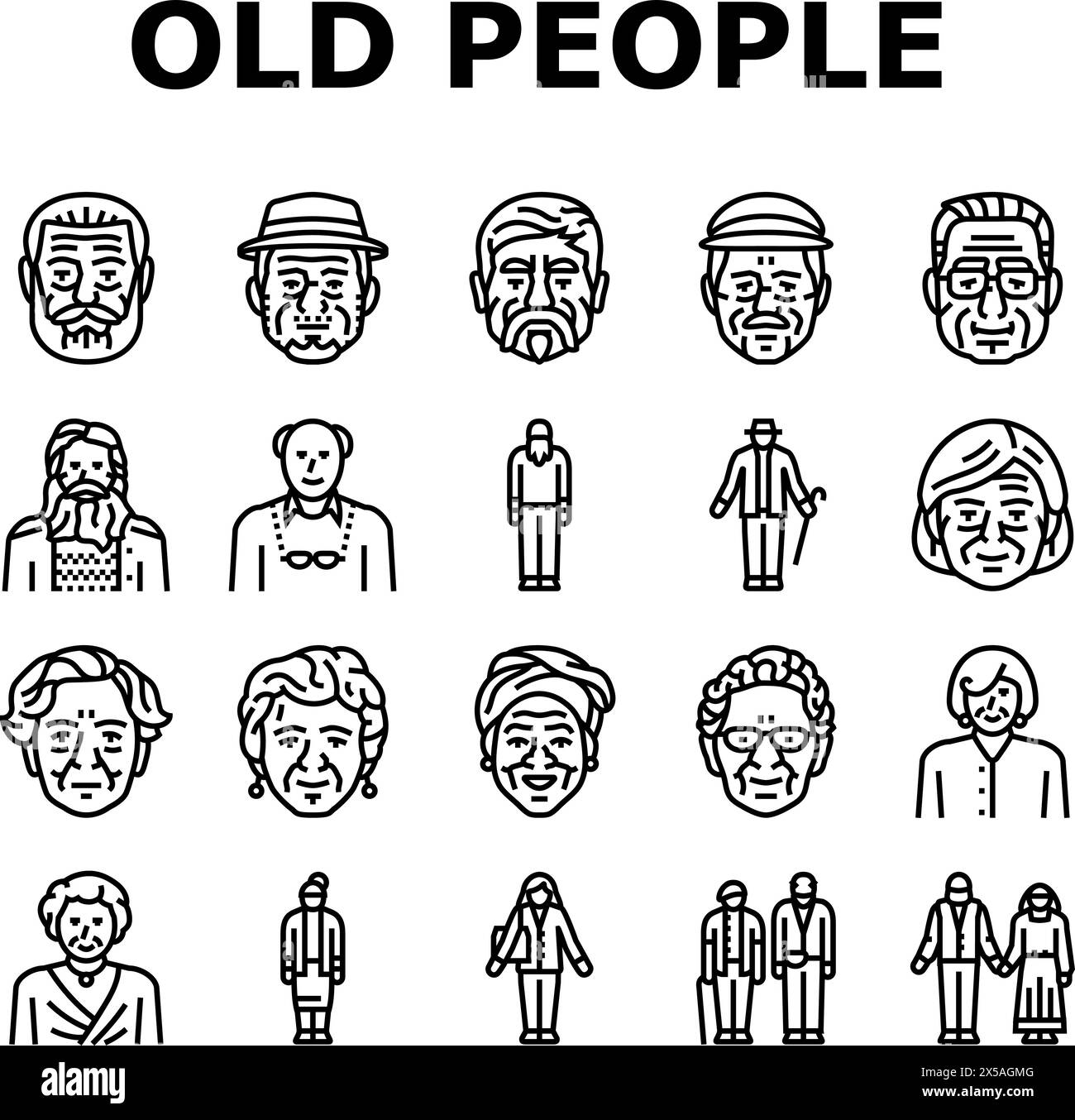old people senior happy mature icons set vector Stock Vector