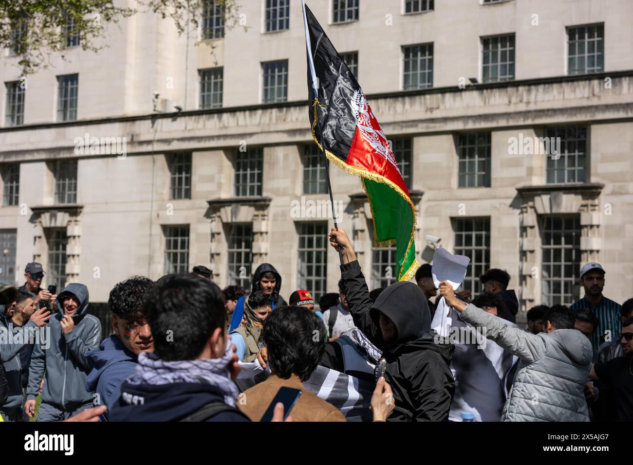 London, UK. 08th May, 2024. Afghans protest against the Rwanda deportation process outside Downing Street London UK Credit: Ian Davidson/Alamy Live News Stock Photo