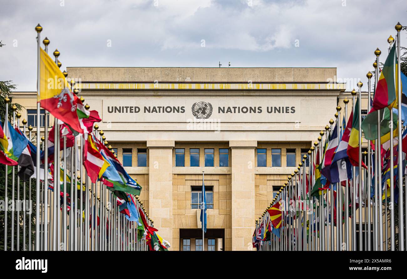 Blick auf den Palais des Nations, welches der Hauptsitz der Vereinten Nationen in Genf ist. (Genf, Schweiz, 03.08.2023) Stock Photo