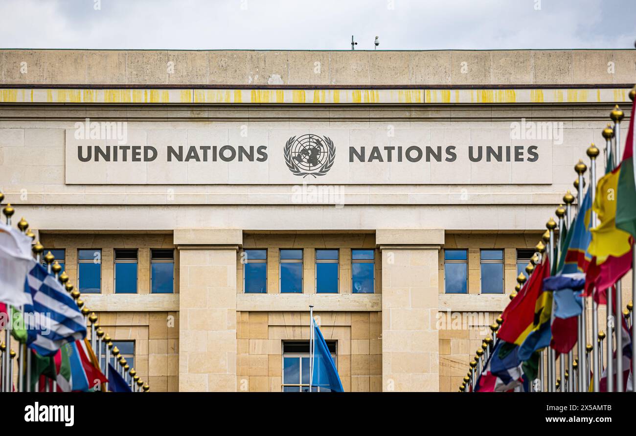 Blick auf den Palais des Nations, welches der Hauptsitz der Vereinten Nationen in Genf ist. (Genf, Schweiz, 03.08.2023) Stock Photo