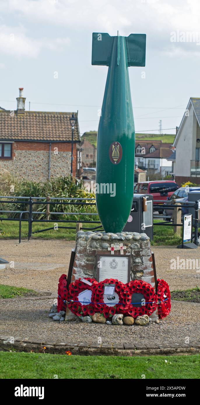 Mundesley, Norfolk, England, April 2024, A memorial dedicated to bomb ...