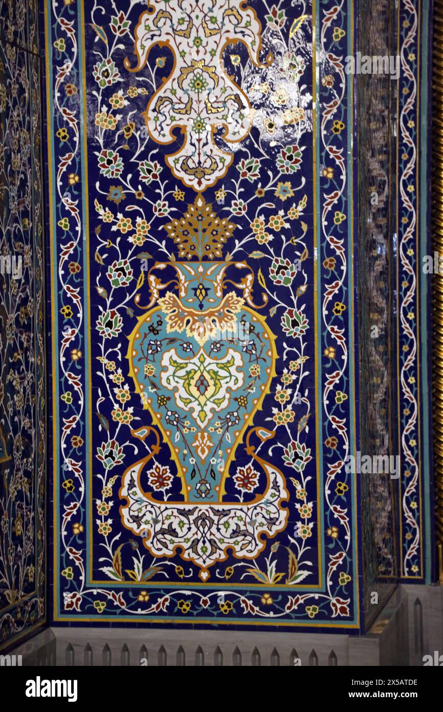 Sultan Qaboos Grand Mosque Close up of the Mosaics on Mihrab Muscat Oman Stock Photo