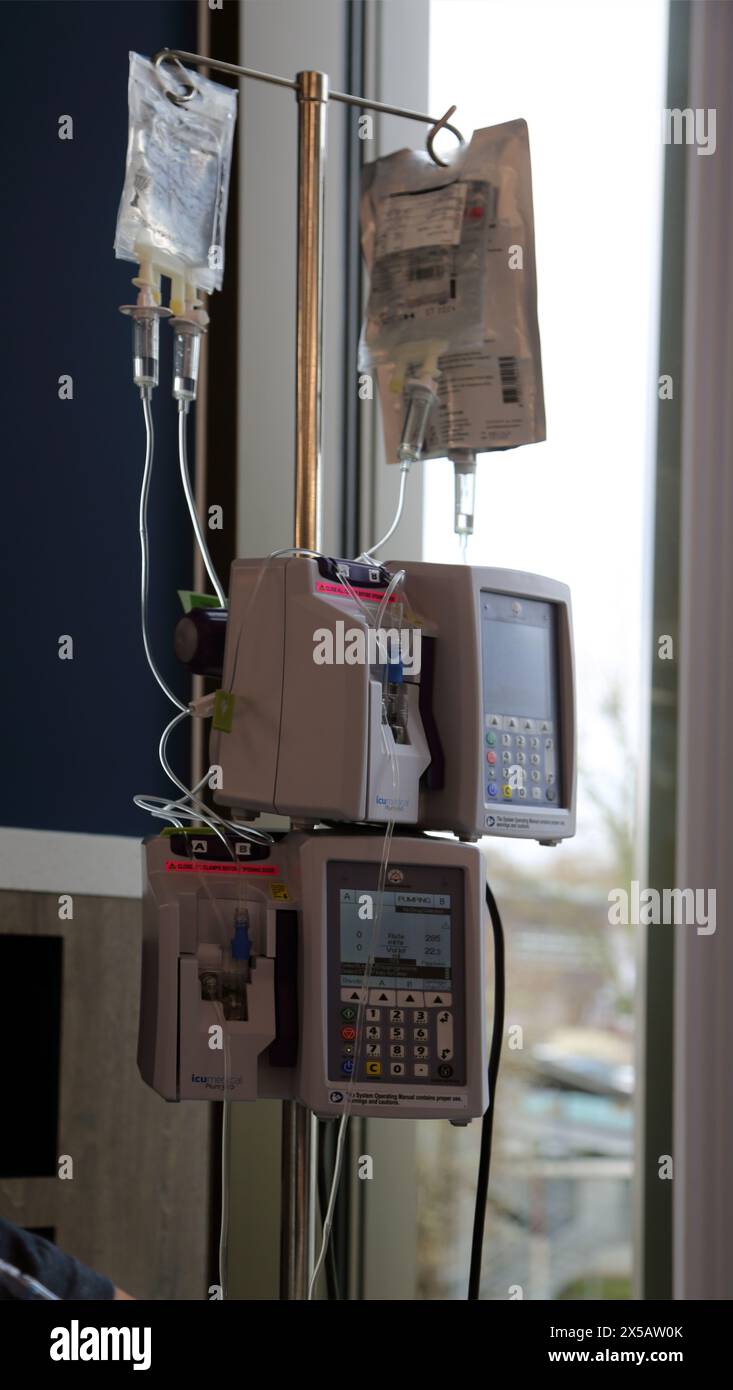 Intravenous (IV) Infusion Chemotherapy Pump on Portable Stand Stock