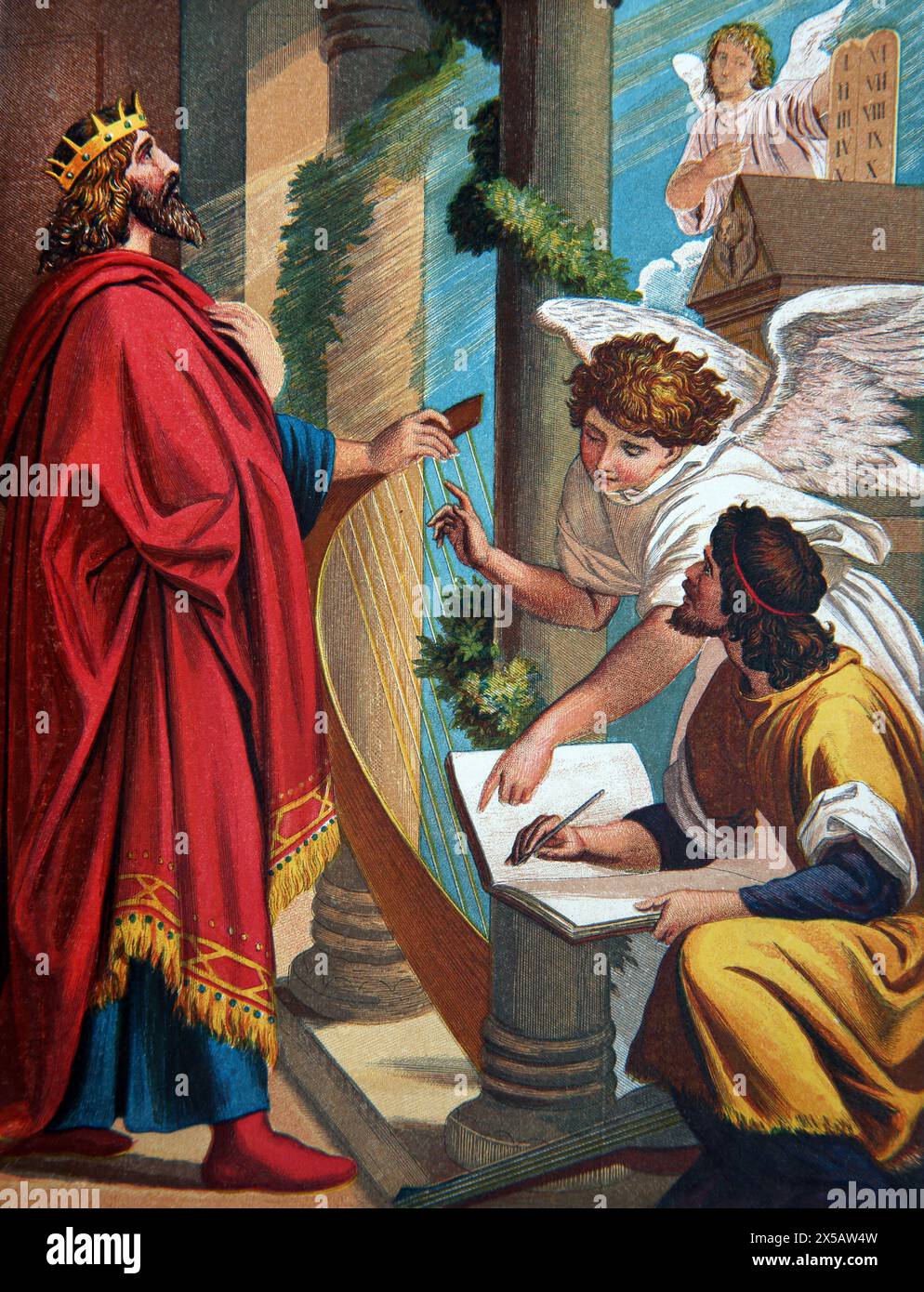 Illustration of David' s Petition - Prayer to God in 19th century Illustrated Family Bible Stock Photo