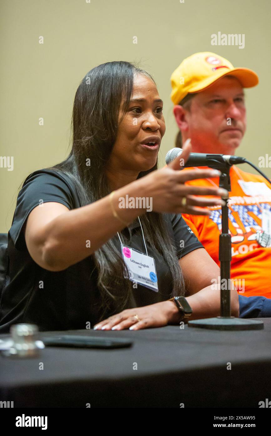 Chicago, Illinois - LaShawn English, Director of UAW Region 1, speaks at the 2024 Labor Notes conference. The conference brought together 4,700 union Stock Photo