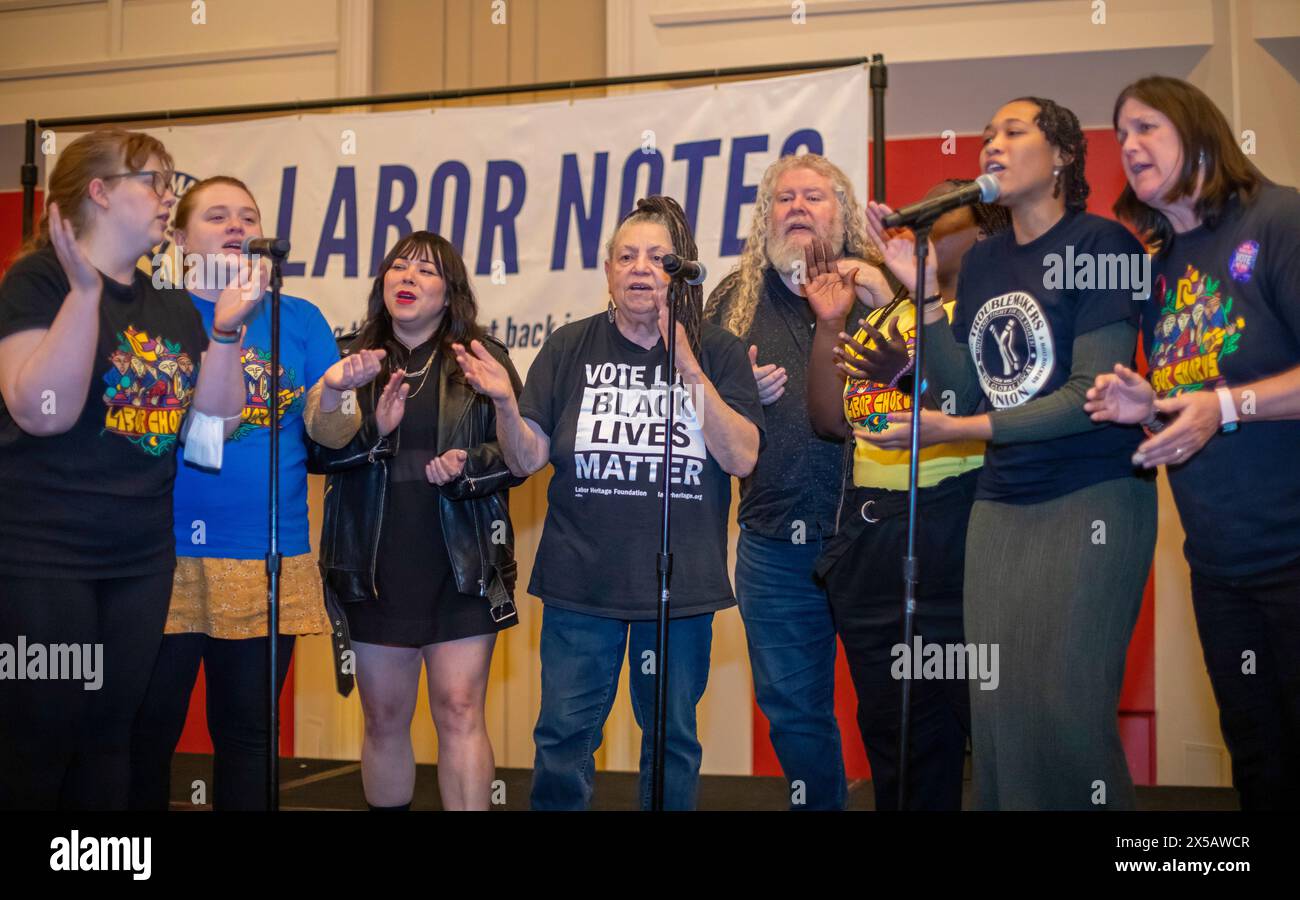 Chicago, Illinois - Members of the DC Labor Chorus sing at the 2024 Labor Notes conference. The conference brought together 4,700 union activists from Stock Photo