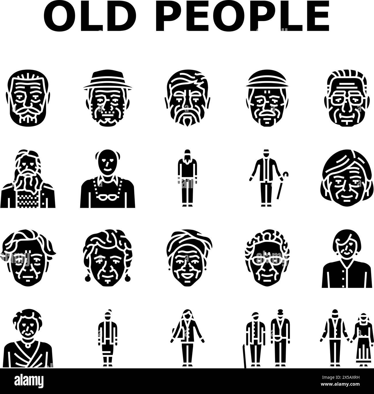 old people senior happy mature icons set vector Stock Vector