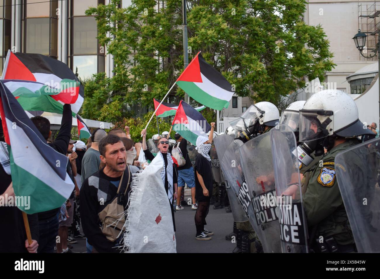 Athens, Greece. 7 May 2024. Protesters with banner and Palestinian ...