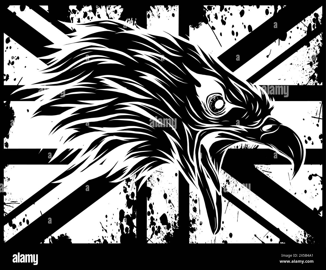 white silhouette of Mascot Head of an Eagle with england flag on black background vector illustration design Stock Vector