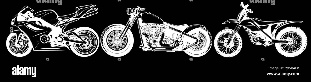 white silhouette of Motorcycle vector colorful icons set, flat ...