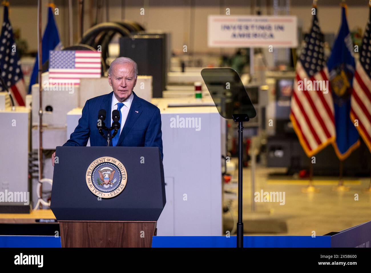 Sturtevant, USA. 08th May, 2024. President Joe Biden delivers remarks