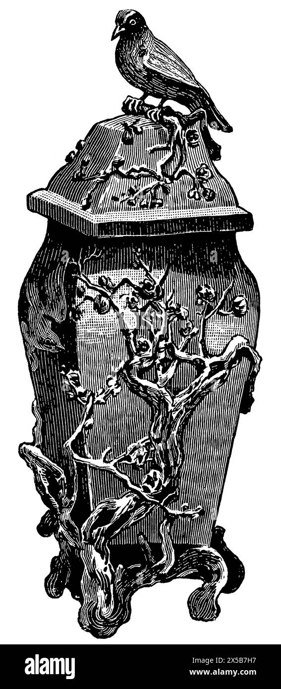 Ancient Bronze Art. Japanese vase. Publication of the book 'Meyers Konversations-Lexikon', Volume 7, Leipzig, Germany, 1910 Stock Photo